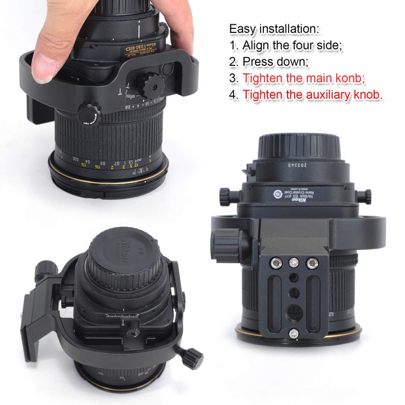 iShoot Tripod Mount Ring, Lens Collar Support Holder for Nikon PC-E Micro NIKKOR 45mm f/2.8D ED and Nikon PC-E NIKKOR 24mm f/3.5D ED Tilt-Shift Lens, Built-in 46mm Arca-Swiss Fit Quick Release Plate - Image 4
